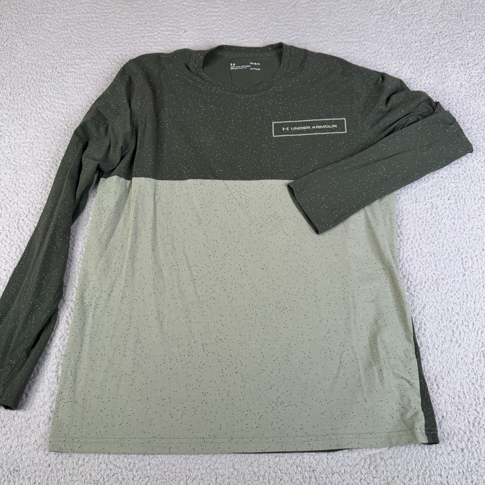 Under Armour Shirt Men Large Green Heatgear Long Sleeve Loose Splatter Athletic